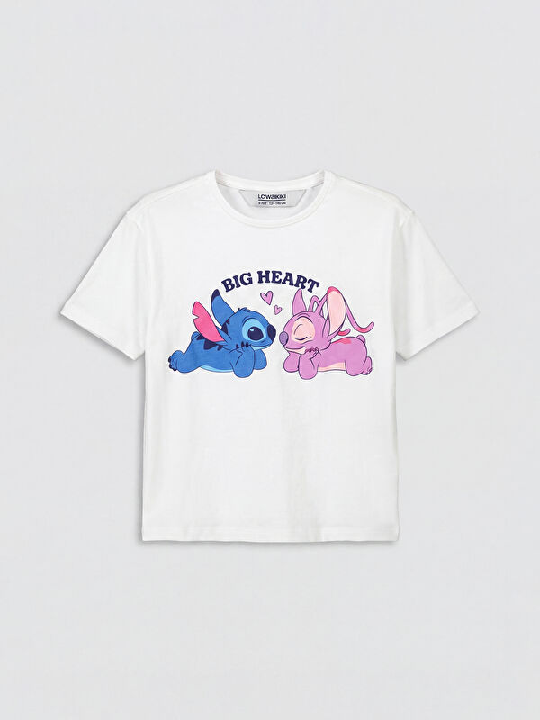 LCW Kids Crew Neck Lilo & Stitch Printed Girls' T-Shirt