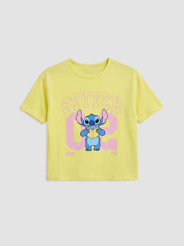 LCW Kids Crew Neck Lilo & Stitch Printed Girls' T-Shirt
