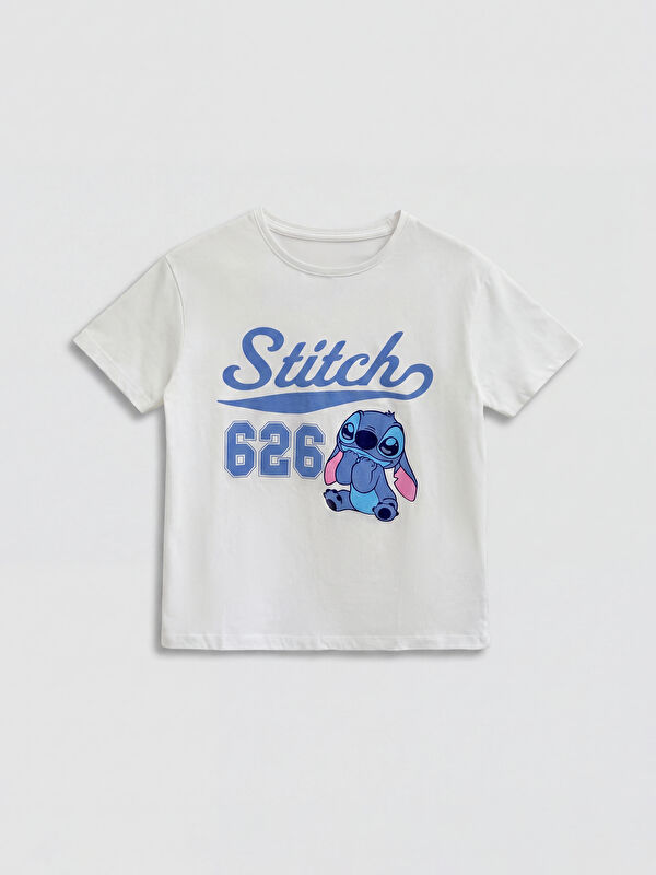 LCW Kids Crew Neck Lilo & Stitch Printed Girls' T-Shirt