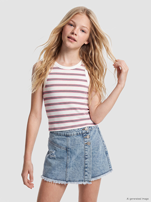 LCW Kids Crew Neck Striped Girls' Tank Top