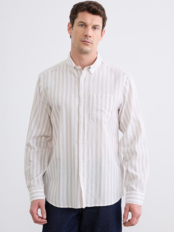 LCWAIKIKI Classic Regular Fit Çizgili Armürlü Erkek Gömlek