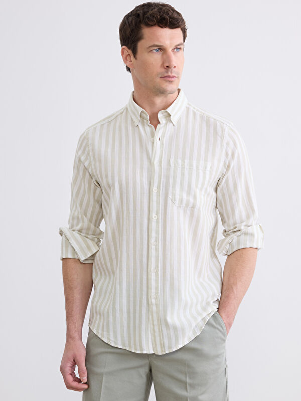 LCWAIKIKI Classic Regular Fit Çizgili Armürlü Erkek Gömlek