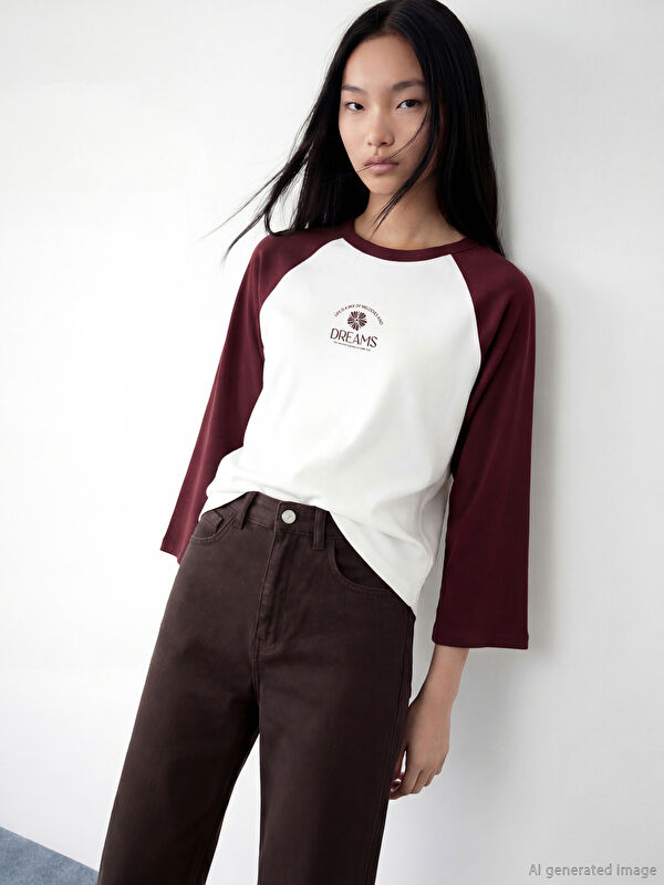 LCW Modest Bisiklet Yaka Baskılı Kadın Sweatshirt
