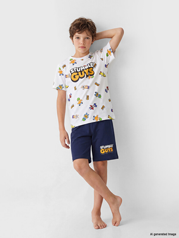 LCW Kids Stumble Guys Printed Boys' Shortie Pyjama Set
