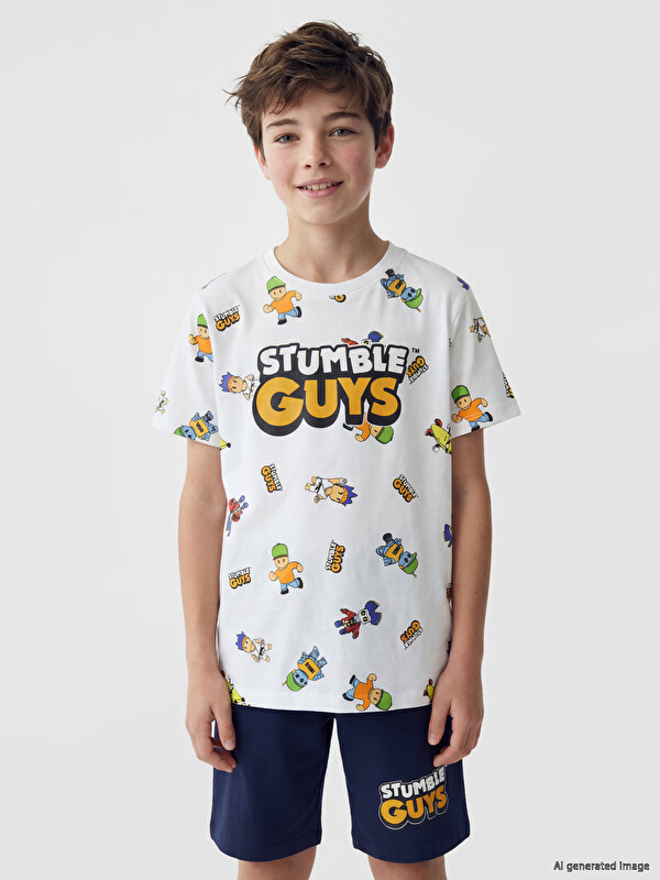 LCW Kids Set i shkurtër pizhamesh i stampuar Stumble Guys për djem