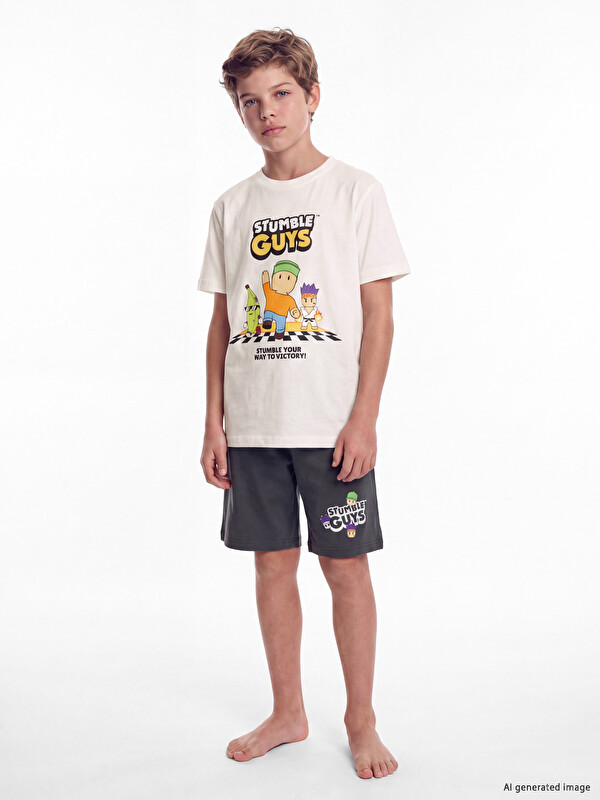 LCW Kids Stumble Guys Baskılı Erkek Çocuk Şortlu Pijama Takımı