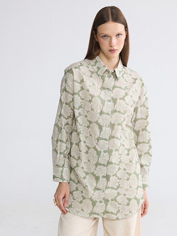 LCW Modest Desenli Oversize Kadın Gömlek Tunik
