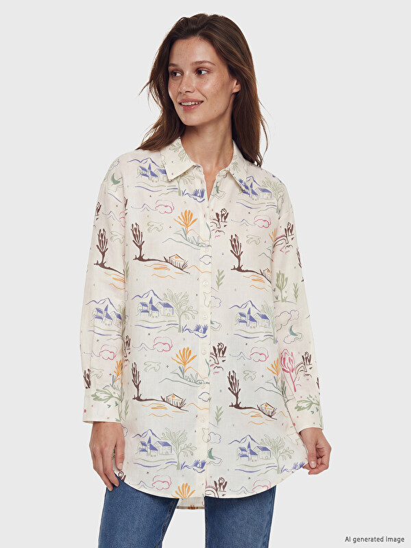 LCW Modest Desenli Oversize Kadın Gömlek Tunik