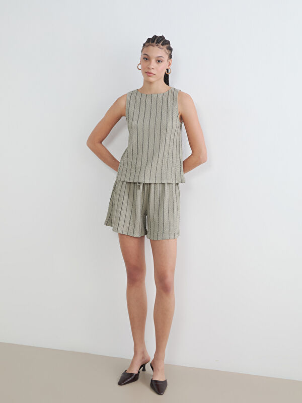 LCW Vision Elastic Waist Striped Women's Shorts