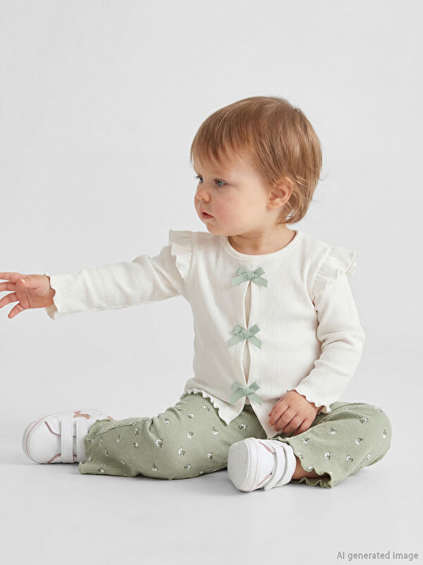 LCW baby Fiyonklu Kız Bebek Fitilli Tişört ve Tayt