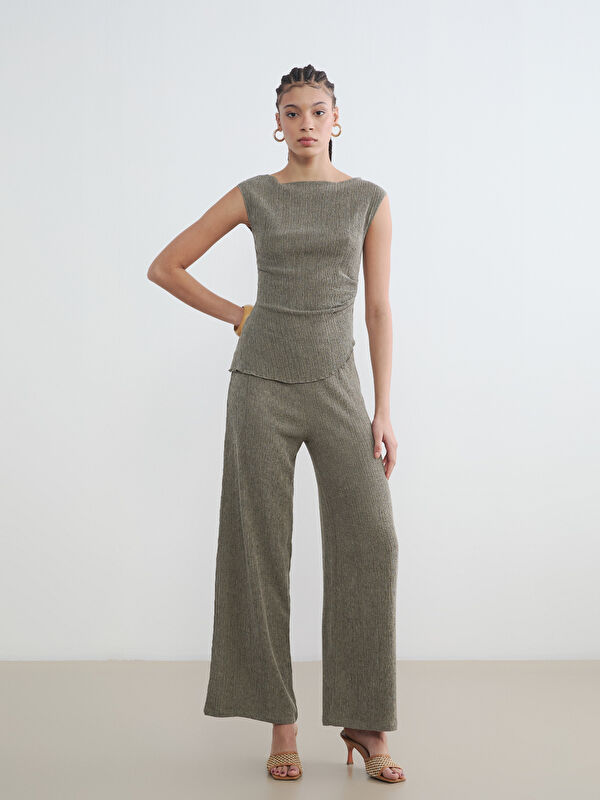LCW Vision Elastic Waist Textured Women's Trousers