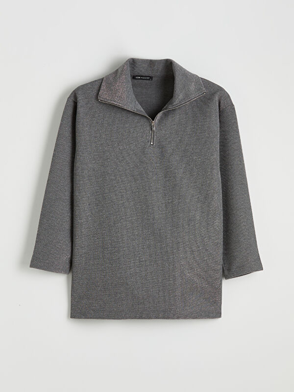 LCW Modest Gri Dik Yaka Kadın Sweatshirt Tunik - S6LA66Z8-DPV | LCW