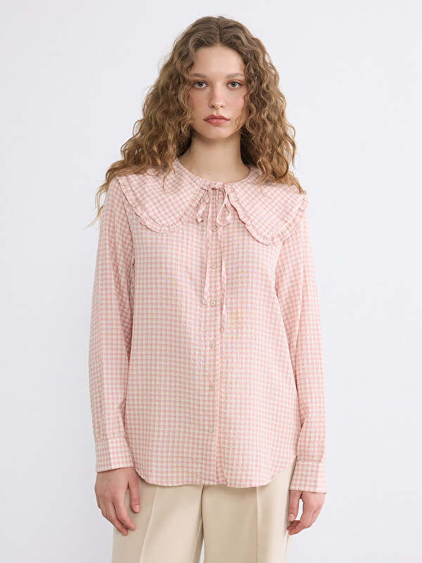 LCW Modest Peter Pan Collar Plaid Flannel Women's Shirt Tunic