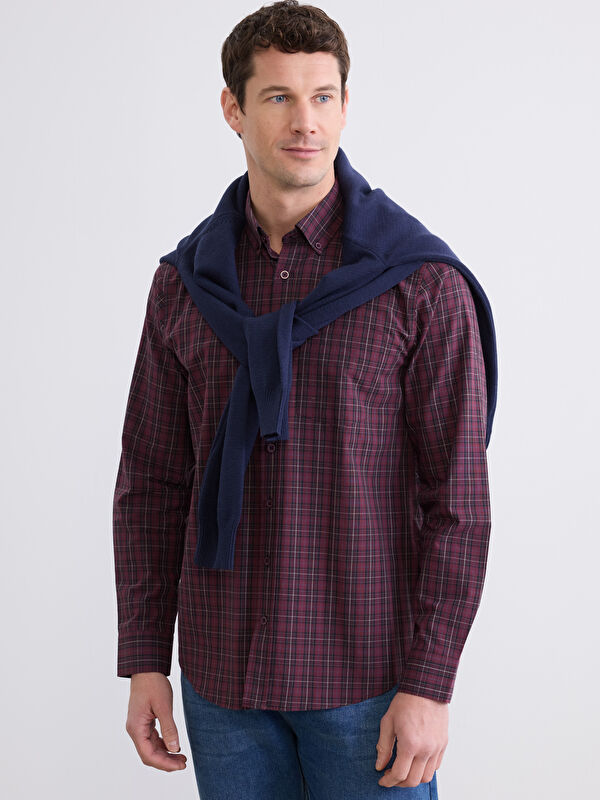 LCWAIKIKI Classic Regular Fit Ekose Gabardin Erkek Gömlek