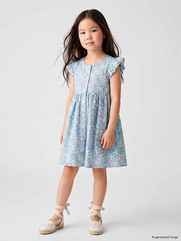 LCW Kids Çiçekli Kız Çocuk Keten Görünümlü Elbise