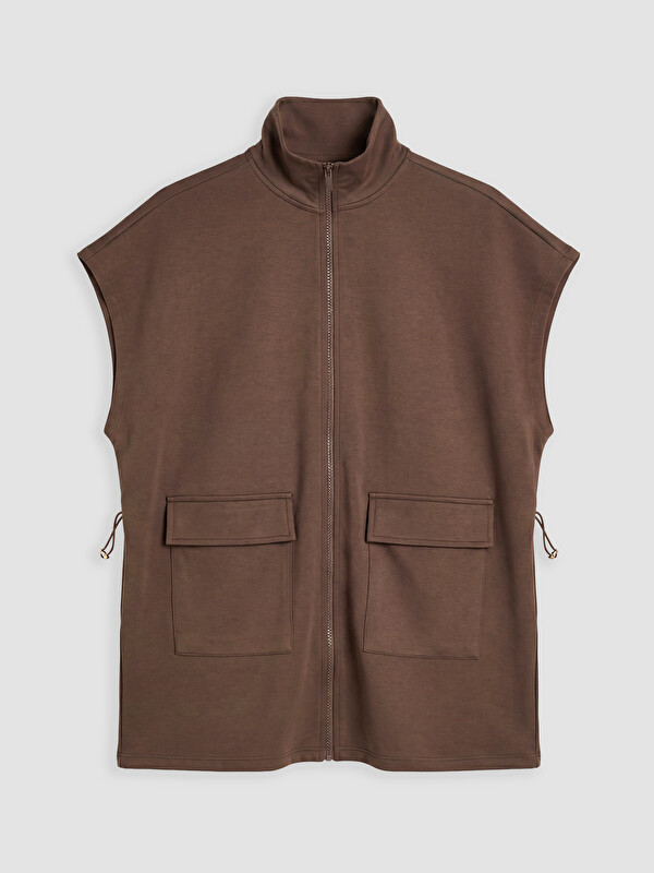 LCW Modest Dik Yaka Oversize Büzgülü Kadın Yelek