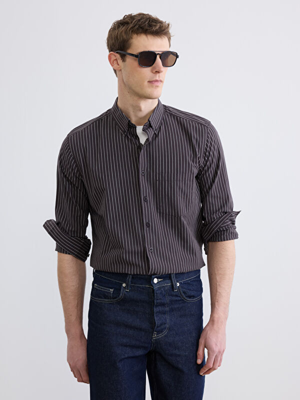 LCWAIKIKI Classic Regular Fit Çizgili Armürlü Erkek Gömlek