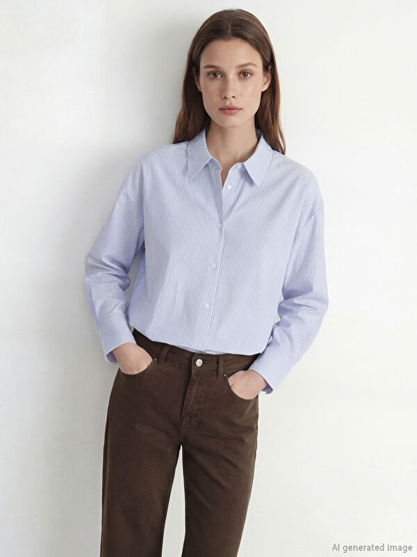 LCW Modest Çizgili Poplin Kadın Gömlek