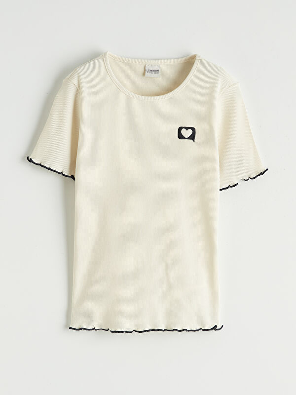 LC WAIKIKI Embroidered Crew Neck T-shirt for Girls