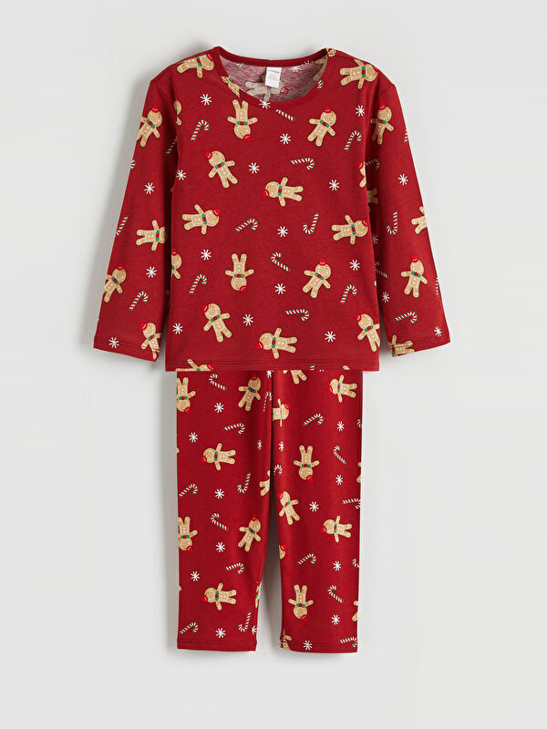 LCW Kids Bisiklet Yaka Yılbaşı Temalı Erkek Çocuk Pijama Takımı