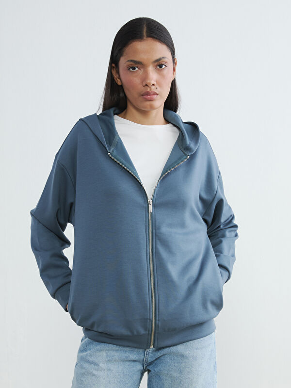 LCWAIKIKI Basic Kapüşonlu Soft Touch Kadın Fermuarlı Sweatshirt