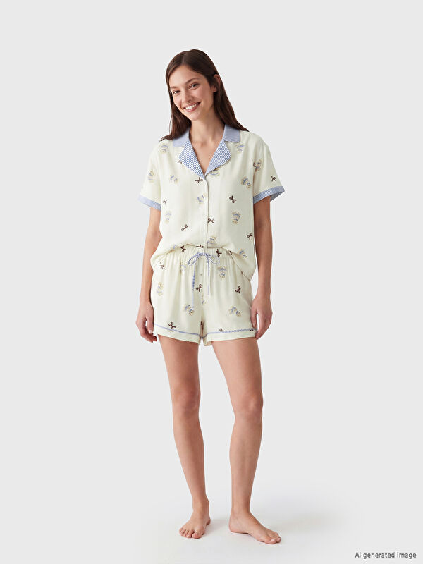 LCW DREAM Gömlek Yaka Baskılı Kadın Şortlu Pijama Takımı