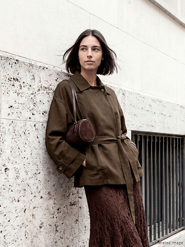 LCW STUDIO Gömlek Yaka Kuşaklı Oversize Kadın Ceket