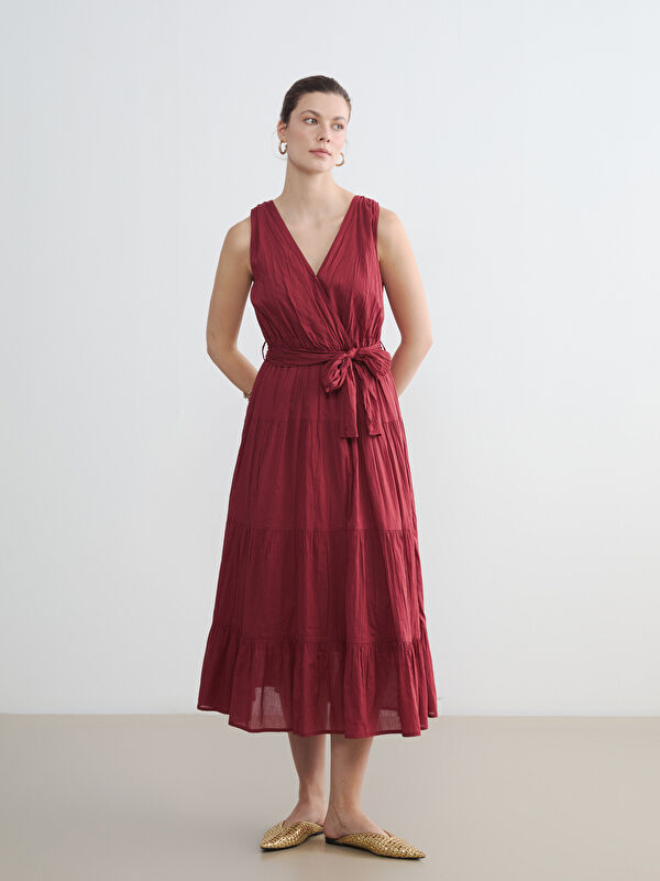 LCWAIKIKI Classic Double Breasted Sash Layered Poplin Dress