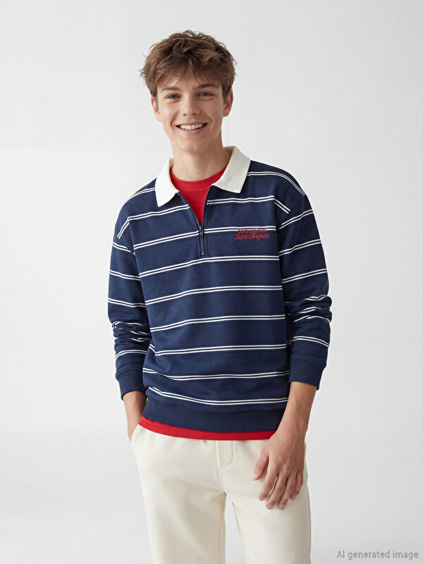 LCW Kids Polo Yaka Çizgili Erkek Çocuk Tişört