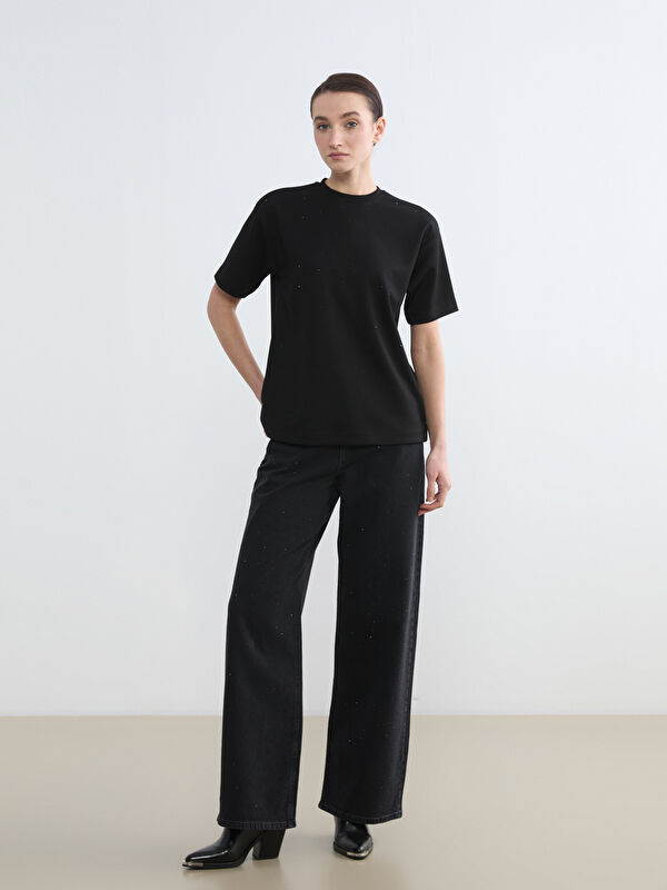 LCW Modest Taşlı Wideleg Kadın Jean Pantolon	