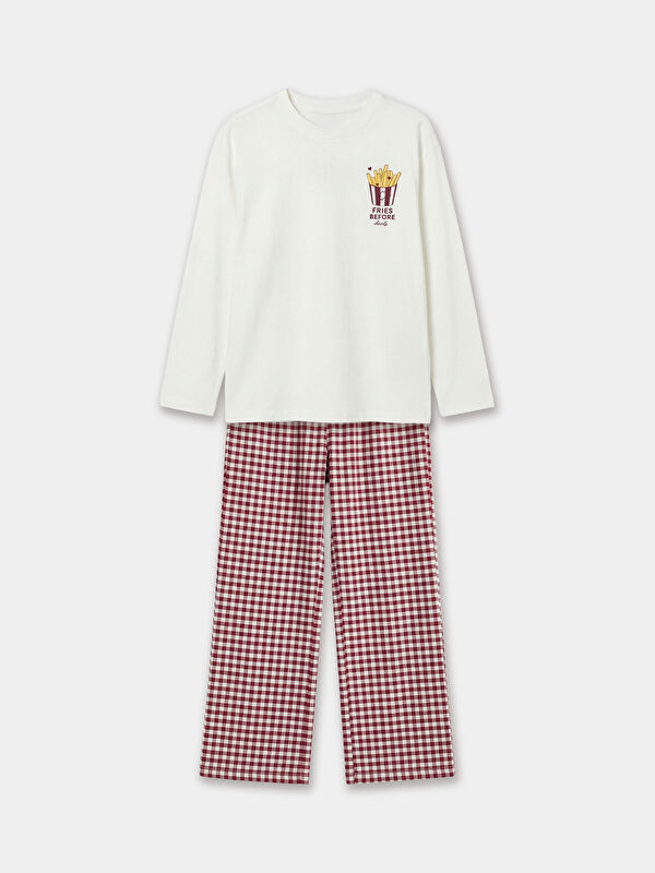LCW Kids Bisiklet Yaka Baskılı Kız Çocuk Pijama Takım