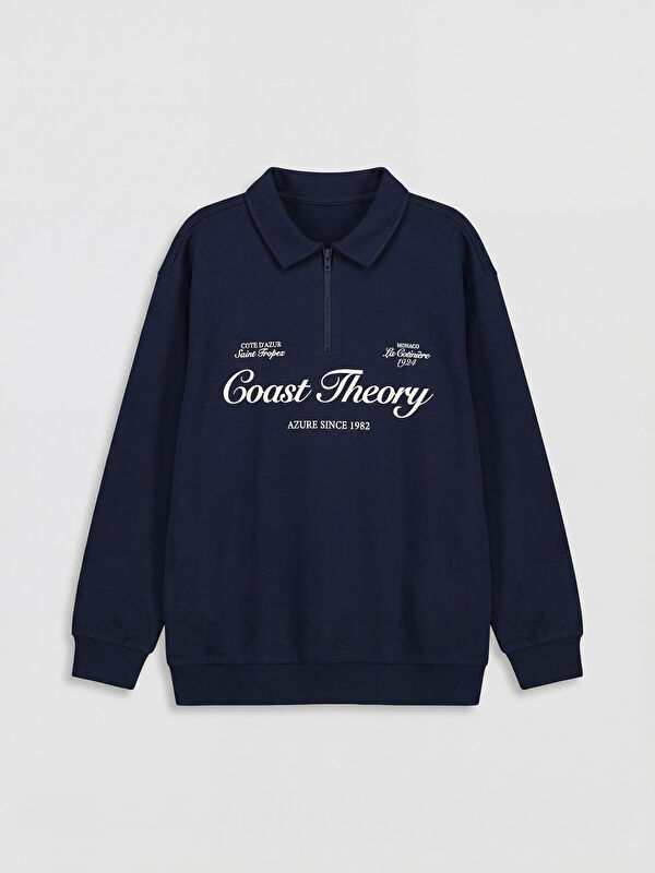 LCW Kids Polo Yaka Baskılı Erkek Çocuk Sweatshirt