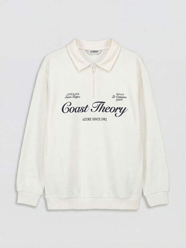 LCW Kids Polo Yaka Baskılı Erkek Çocuk Sweatshirt