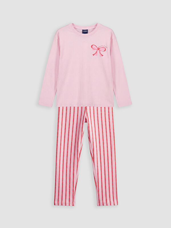 LCW Kids Bisiklet Yaka Baskılı Kız Çocuk Pijama Takım