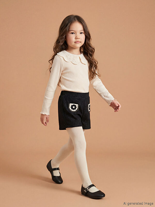 LCW Kids Bebe Yaka Kız Çocuk Bluz Şort ve Külotlu Çorap