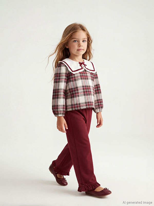 LCW Kids Bebe Yaka Ekose Kız Çocuk Bluz ve Pantolon