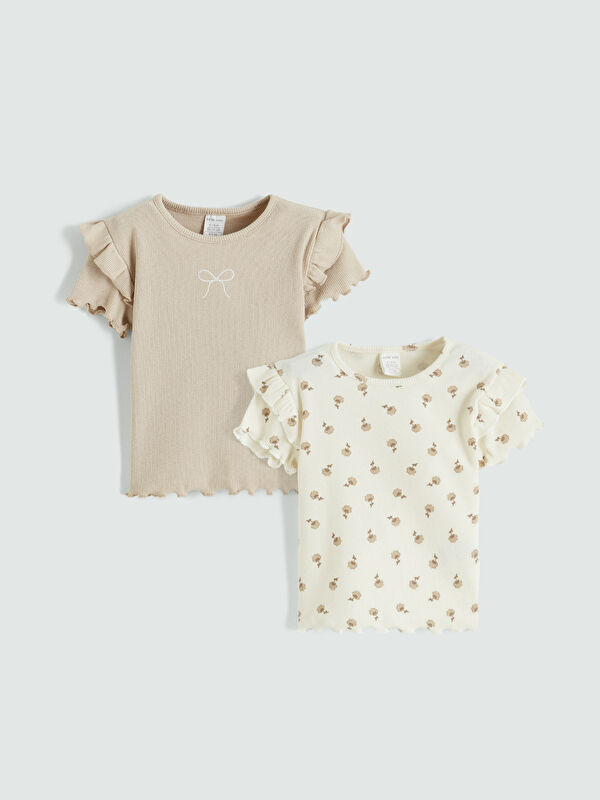LCW baby Fırfırlı Kız Bebek Fitilli Tişört 2'li