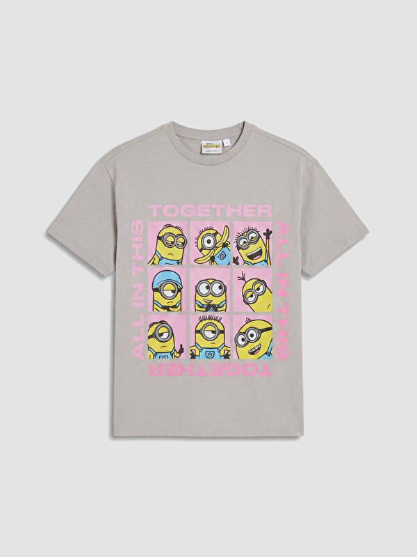 LCW Kids Bisiklet Yaka Minions Baskılı Kız Çocuk Tişört