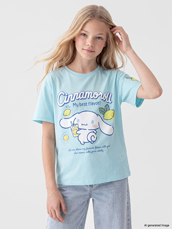 LCW Kids T-shirt i stampuar Cinnamoroll me jakë të rrumbullakët për vajza