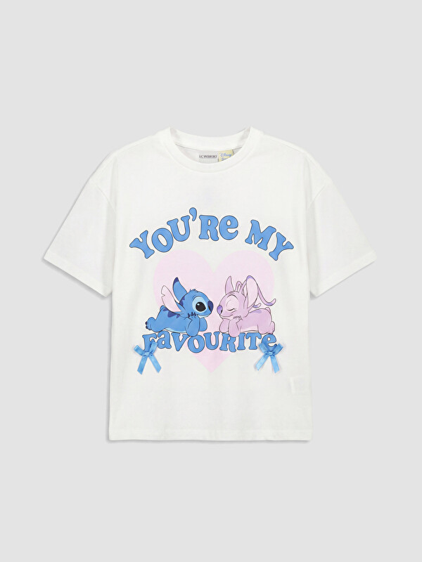 LCW Kids Stitch ve Angel Baskılı Kız Çocuk Tişört