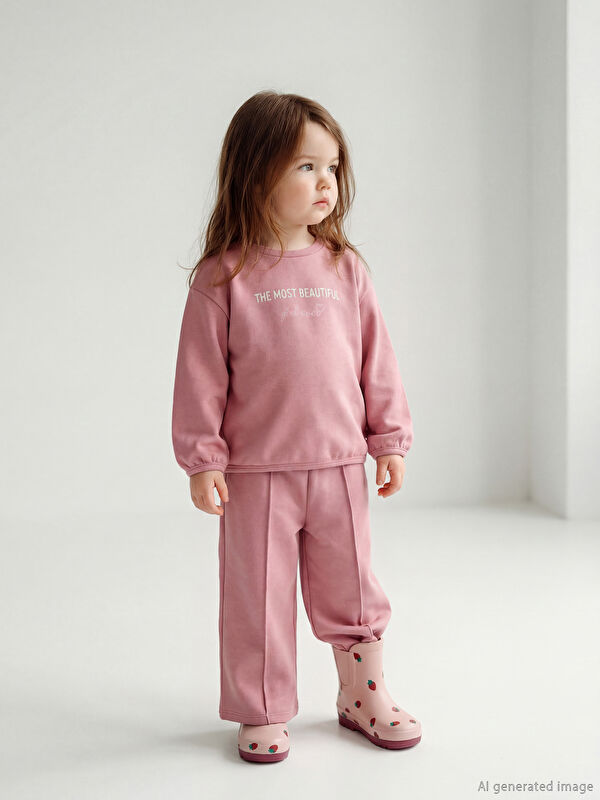 LCW baby Baskılı Kız Bebek Soft Touch Sweatshirt ve Eşofman Altı