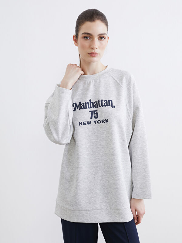 LCW Modest Baskılı Soft Touch Oversize Kadın Sweatshirt Tunik