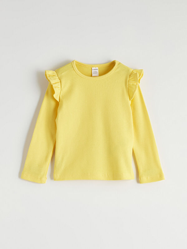 LCW Kids Қыздарға арналған дөңгелек жағалы рельефті трикотаж футболка
