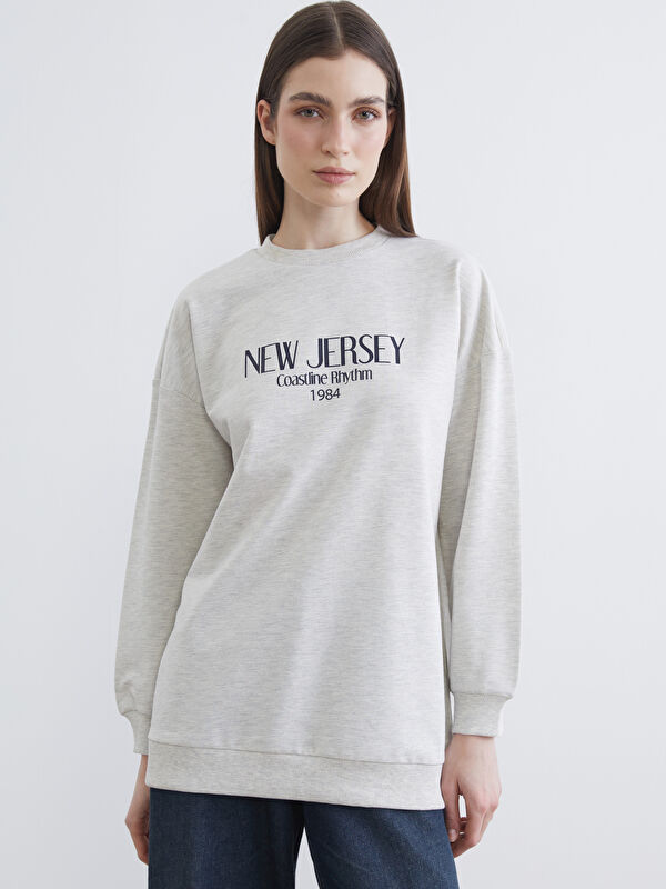 LCW Modest New Jersey Baskılı Kadın Sweatshirt Tunik