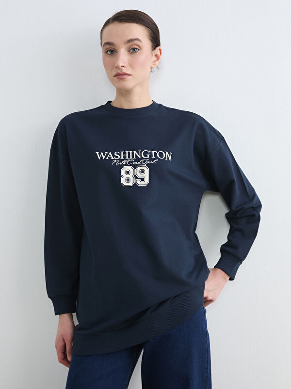 LCW Modest Washington Baskılı Kadın Sweatshirt Tunik