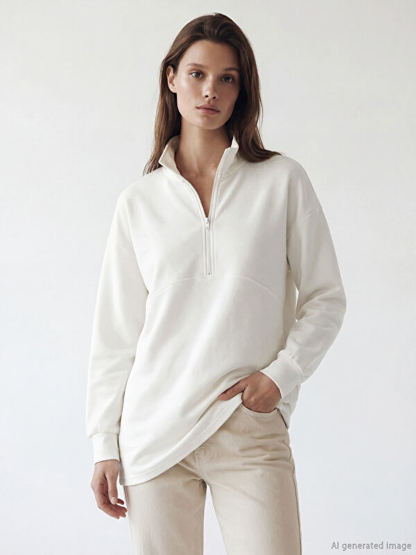 LCW Modest Dik Yaka Soft Touch Kadın Sweatshirt Tunik