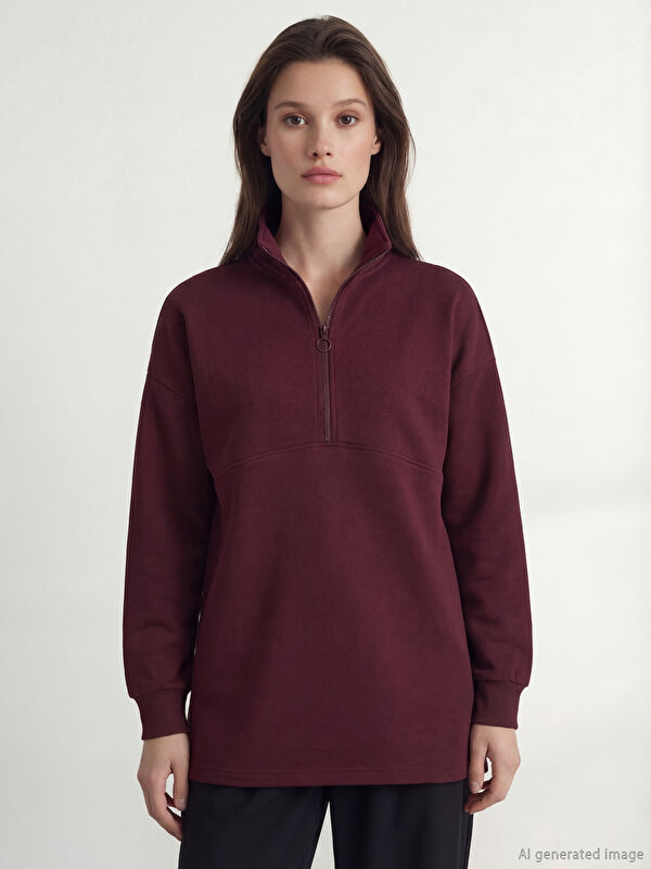 LCW Modest Dik Yaka Soft Touch Kadın Sweatshirt Tunik