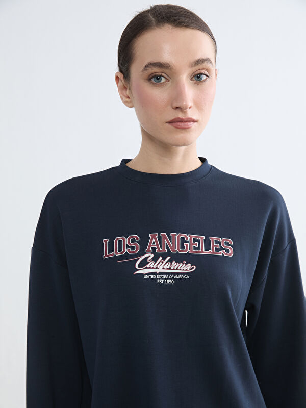 LCW Modest Los Angeles Baskılı Soft Touch Kadın Sweatshirt Tunik