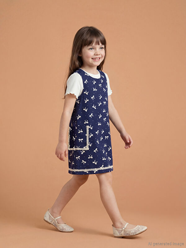 LCW Kids Fiyonk Baskılı Kız Çocuk Elbise ve Tişört