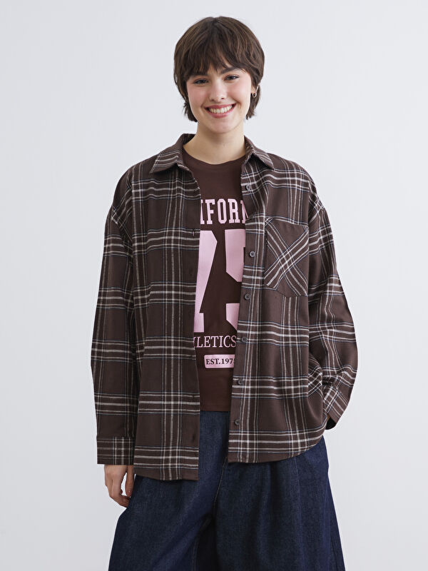 XSIDE Ekose Oversize Krinkle Kadın Gömlek